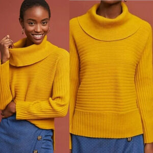 Anthropologie MOTH Ribbed Turtleneck High-Lo Hem Sweater Slit Sides Pullover